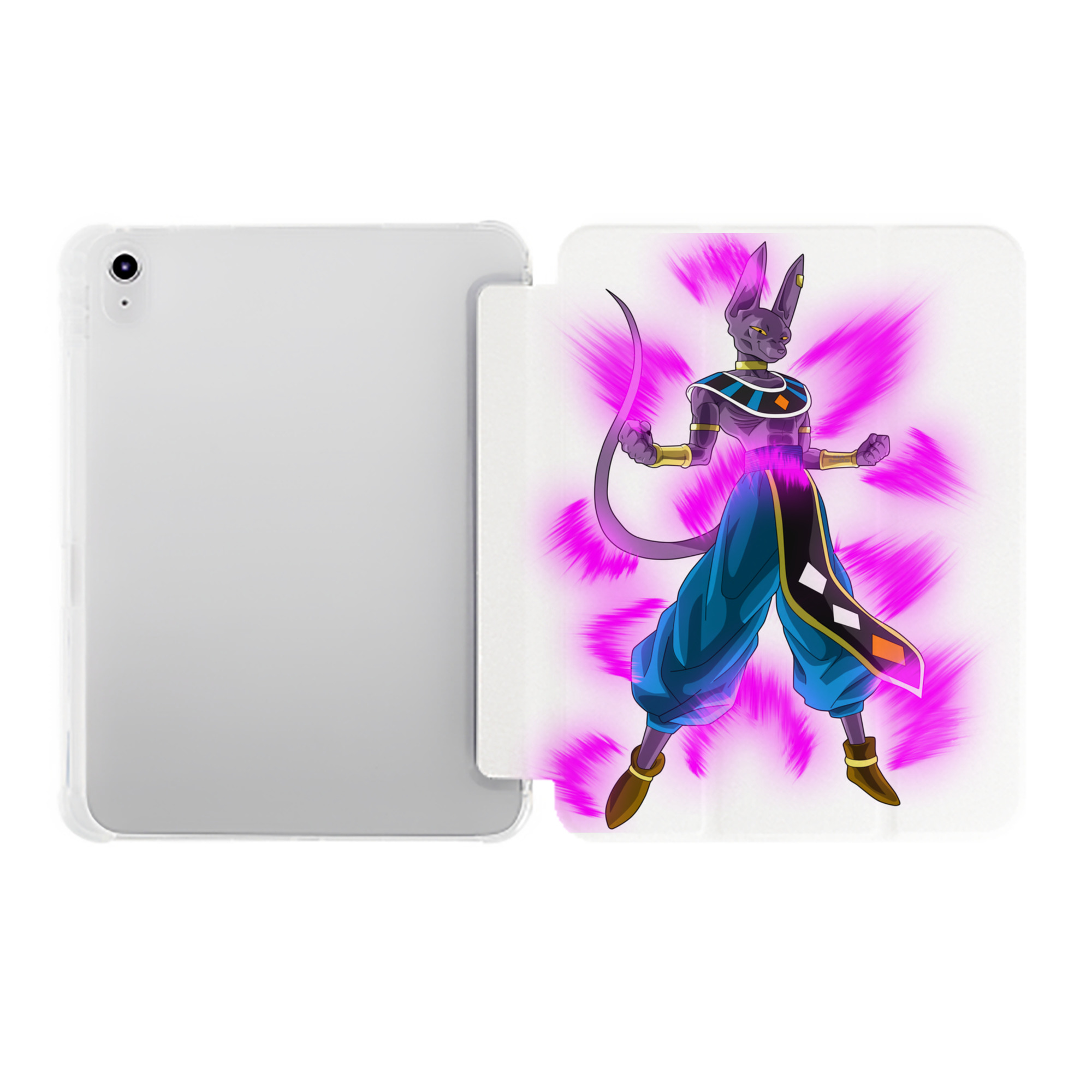 （画像用） ドラゴンボール ビルス 破壊神ビルス DRAGON BALL Beerus Birusu IPad ケース ペン収納付き 三つ折りスタンド PUレザー×シリコン 対応機種9.5/10.5/10.9インチ